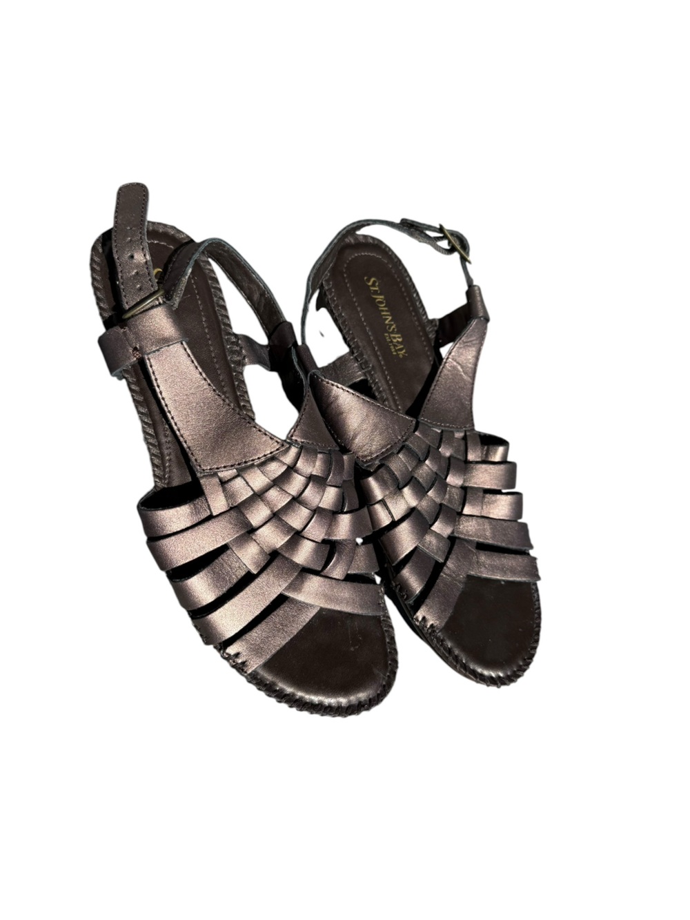 St. John's Bay Metallic Bronze Leather Woven Slingback Sandals 7.5